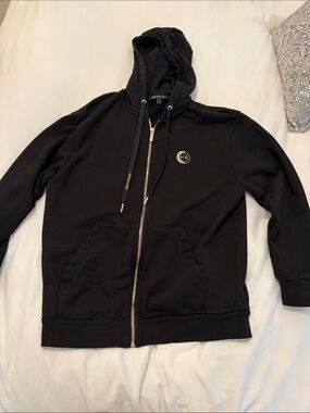 Armani Exchange Black Zip Hoodie with Gold Accent